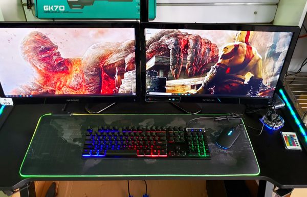GAMING DESK TABLE WITH RGB LED LIGHT FOR E-SPORT RACING GAMER PRO HOME OFFICE